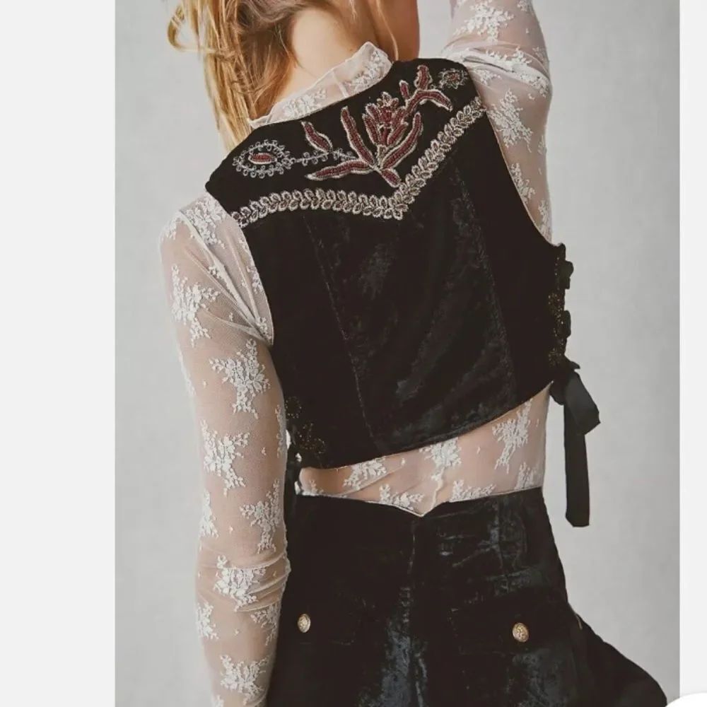 Free People Sign Of The Times Western Embroidered Velvet Suit Set Size 4 - Picture 3 of 8